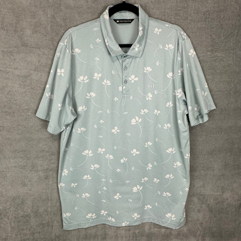 Travis Mathew Polo Shirt Mens Extra Large Blue Good Time Feeling Floral Golf